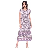 Indian 100% Cotton Women Evening Maxi Long Dress Regular Size Animal Print Purple Color