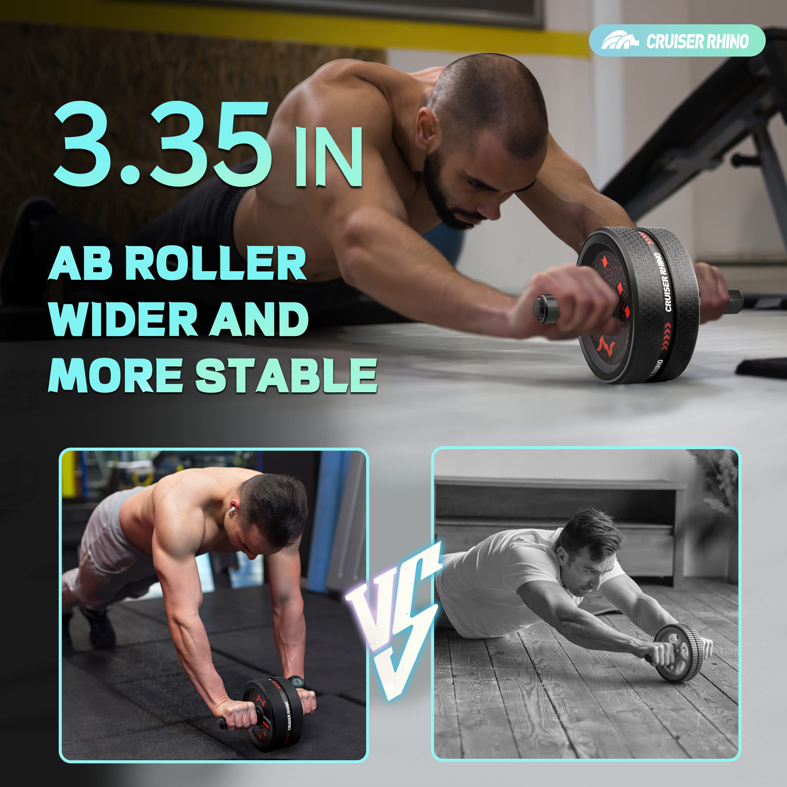 Ab Workout Equipment, Ultra Ab Roller Wheel Kit, Large Ab Roller with Resistance Bands, Push Up Bar, Jump Rope, Grip Strength Trainer, Pulling Rope, Ab Mat, Perfect for Home & Gym Fitness Equipment