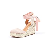 Women's Espadrille Wedge Sandals Closed Toe Lace Up Platform Ankle Wrap Summer Casual Shoes
