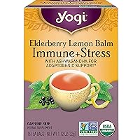 Yogi Organic Elderberry Lemon Balm Immune + Stress Herbal Tea, Caffeine Free, 16 Bags (Pack Of 6)