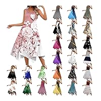 Boho Summer Sleeveless Irregular Dresses for Women 2024 Vacation Beach Sundresses Plus Size Floral Print Flowy Dress