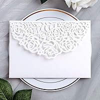YIMIL 20 Pcs 5.12 x 7.21 inch Tri-fold Laser Cut Wedding Invitation Pocket for Wedding Quinceanera Bridal Shower Baby Shower Party Invite (White)