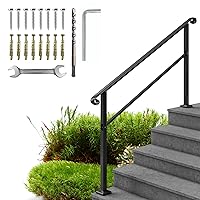 Metty Metal Handrails for Outdoor Steps - 1 to 5 Step Rails - Wrought Iron Railing, Indoor, Outdoor Stair Railing - Hand Rails for Indoor Stairs, Outdoor Handrail, Easy Install Stair Handrail, Black