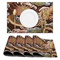 Set of 4 PCS Placemats Chinese Oriental Style Asian Dragon Gold Table Place Mats Heat Resistant Stain Resistant Washable Wipeable Placemat for Restaurant Kitchen Dining Table Decoration