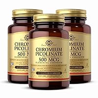 Solgar Chromium Picolinate 500 mcg - 60 Vegetable Capsules, Pack of 3 - Supports Sugar, Fat & Protein Metabolism - Non-GMO, Gluten Free, Kosher - 90 Total Servings