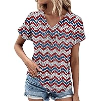Womens Short Sleeve Summer Shirts 4Th of July Patriotic Fashion Tops Printed Graphic Tees Elegant Button Down Blouse