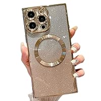 Misscase for iPhone 15 Pro Max Magnetic Case Compatible with MagSafe,Full Protection Square Glitter Case with Camera Lens Protector Anti-Scratch Dust-Proof Net Case Cover for iPhone 15 Pro Max Gold