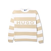 HUGO Men's Block Stripe Big Logo Long Sleeve Sweater