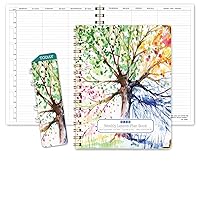 Elan Publishing Company HARDCOVER 7 Period Dated Teacher Lesson Plan; Days Horizontally Across The Top Dated for 2024-2025 Academic Year with Bonus Clip-in Bookmark (Tree Seasons)