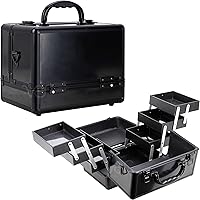 Ver Beauty Train Makeup Case Travel Art Craft Tattoo Organizer with 6 Extendable Trays Cosmetic Storage with Bottom Compartment, Black Matte