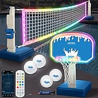 2-in-1 LED Pool Volleyball & Basketball Game Set, Light Up Pool Sport Combo Set with LED Water Balls, App & Remote Control, Music Sync, Inground Swimming Pool Party Game for Adults & Family