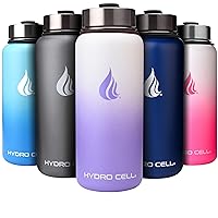 HYDRO CELL Stainless Steel Insulated Water Bottle with Straw - For Cold & Hot Drinks - Metal Vacuum Flask with Screw Cap and Modern Leakproof Sport Thermos for Kids & Adults (Lavender/White 32oz)