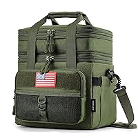 JOYHILL Tactical Lunch Box for Men, Double Deck Expandable Insulated Lunch Bag, Large Durable Thermal and Cooler Bag for Adult, Modern Leakproof Bag for Adult Work, Camping, Picnic, Green,18L