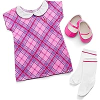 American Girl Truly Me 18-inch Doll Pretty Plaid Outfit with AG Monogram, Ballet Flats, and Knee Socks, for Ages 6+