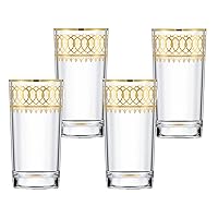 Gold Embellished High Ball with Gold Rings, Set of 4