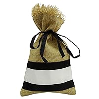Darling Souvenir Rustic Wedding Small Favor Pouch Natural Jute with Black White Lace Drawstring Gift Sack Bag 4 x 6.5 inches