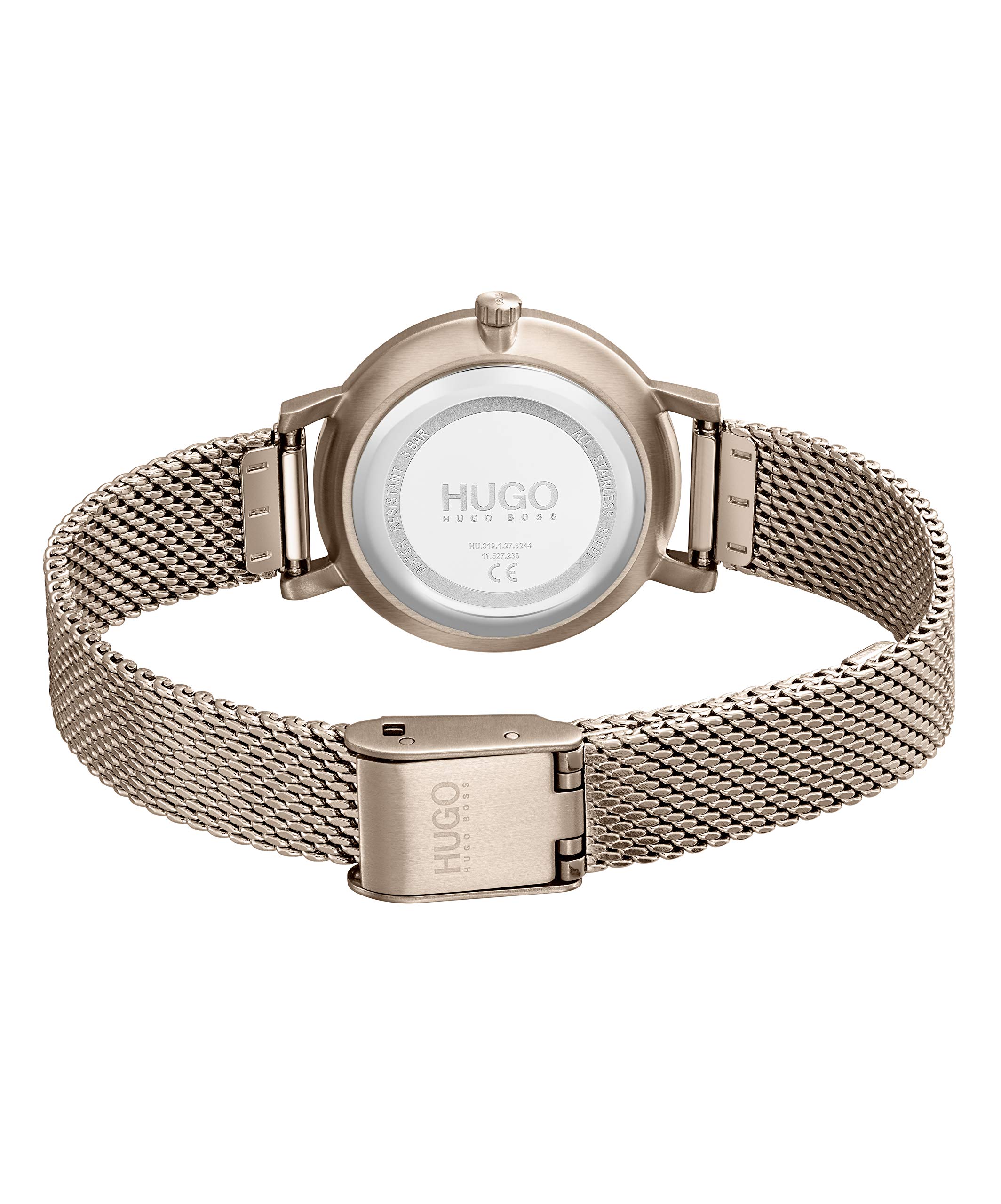 HUGO #Cherish Women's Quartz Stainless Steel and Mesh Bracelet Casual Watch, Color: Carnation (Model: 1540085)