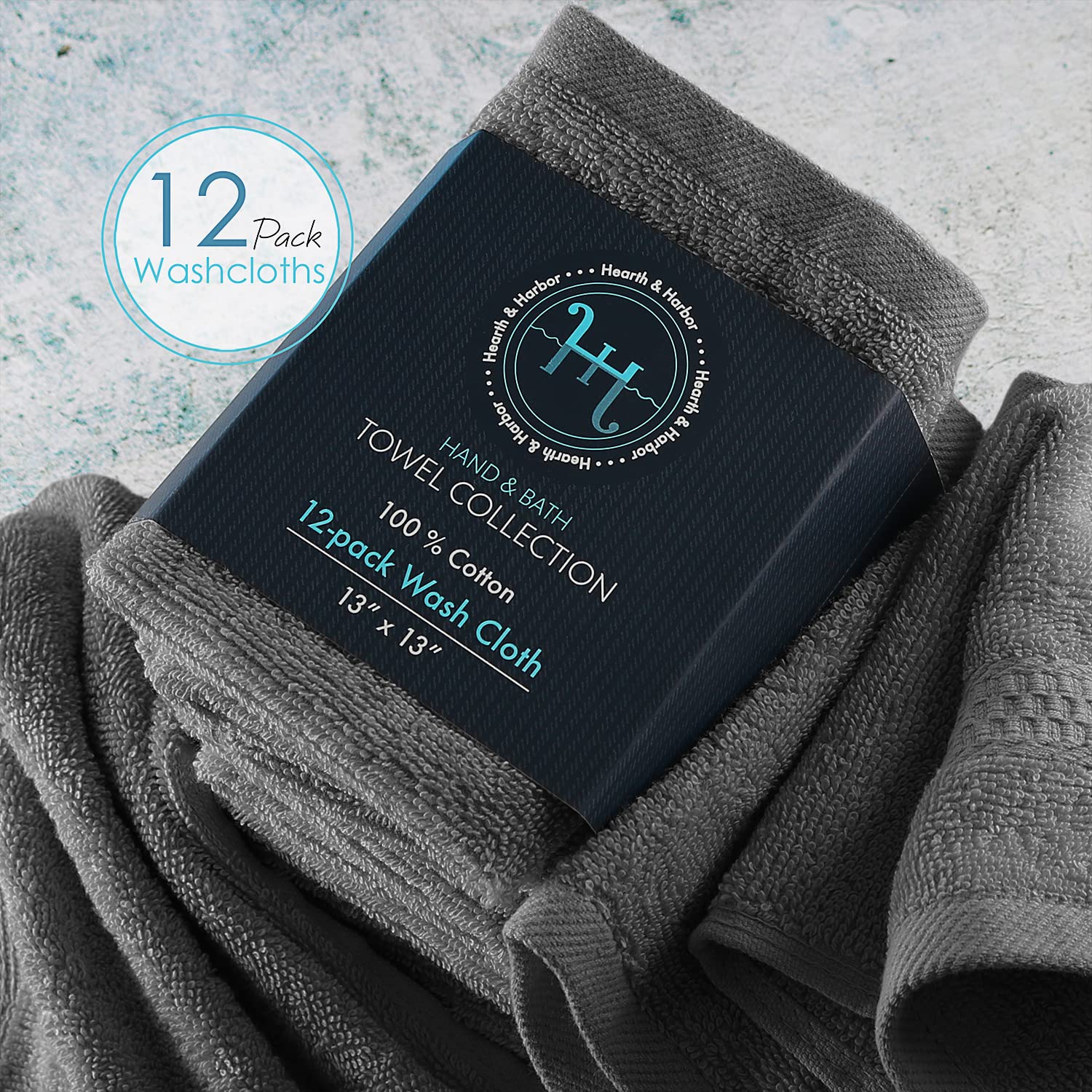 Hearth & Harbor Washcloths 12 Pack - 100% Cotton Washcloth for Body and face, High Absorbent and Soft 13