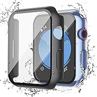 Misxi [2 Pack] Waterproof Case with Button for Apple Watch Series 6 SE Series 5 Series 4 40mm, Anti-Fall Protective PC Cover with Tempered Glass Screen Protector for iWatch, 1 Black + 1 Transparent
