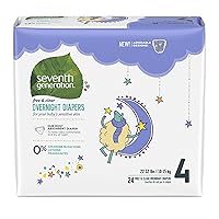 Seventh Generation Free & Clear Overnight Baby Diapers, 22-32 lbs, Stage 4, 24 Count (Pack of 4)