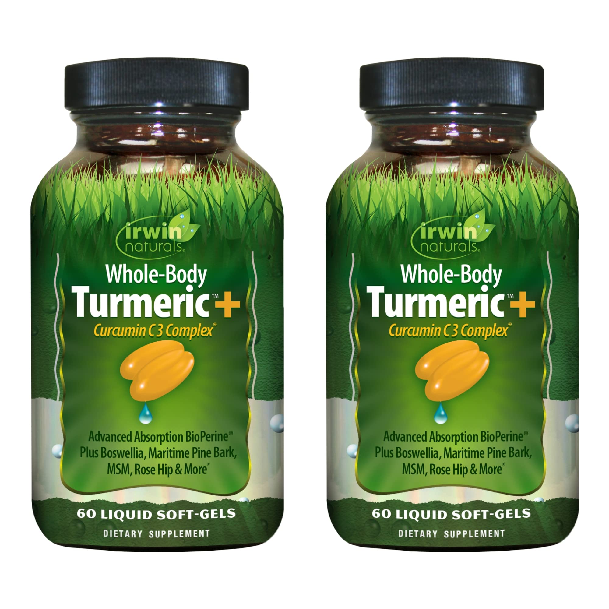 Irwin Naturals Whole Body Turmeric + Curcumin C3 Complex - 60 Liquid Soft-Gels, Pack of 2 - Supports Whole-Body Wellness - 60 Total Servings