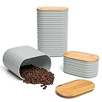 Mixpresso 3 Piece Set Of Airtight Plastic Canister With Bamboo Lid, Canisters For Kitchen Counter, Coffee And Sugar Canister Set, Decorative Sugar Container, Kitchen Decor For Counter (Light Grey)