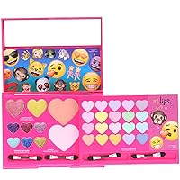 Townley Girl Emoji Sparkly, Shiney Cosmetic Set for Girls, Eye Shadow, Blush, Lip Gloss, applicators and Mirror