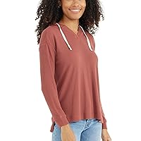 Free Fly Women's Waffle Hoodie - Ultra Soft Bamboo Viscose Thermal Knit, Hooded Drop Shoulder Long Sleeve Shirt for Women