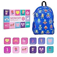 Wildkin 15-inch Backpack and Enchanted Memory Matching Game (36 pc) Bundle: Boost Memory Educational Card, and Comfortable Kids Backpack (Robots)