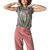 Lucky Brand Womens Neon Floral Classic Crew Tshirt