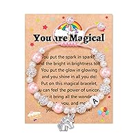 Unicorn Pink Pearl and Shiny Balls Heart Initial A-Z Bracelet Back to School Gifts for Girls/Daughter/Niece/Granddaughter Birthday Christmas Jewelry Gifts for Girls