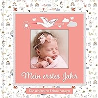 Babyalbum mit Fensterausschnitt für das 1. Lebensjahr zum Eintragen der schönsten Momente und Erinnerungen mit Platz für Fotossfür Mädchen