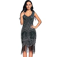 Plus Size 1920s Vintage Fringed Gatsby Sequin Beaded Tassels Hem Flapper Dress for Women