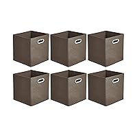 Amazon Basics Collapsible Fabric Storage Cubes with Oval Grommets - 6-Pack, Taupe