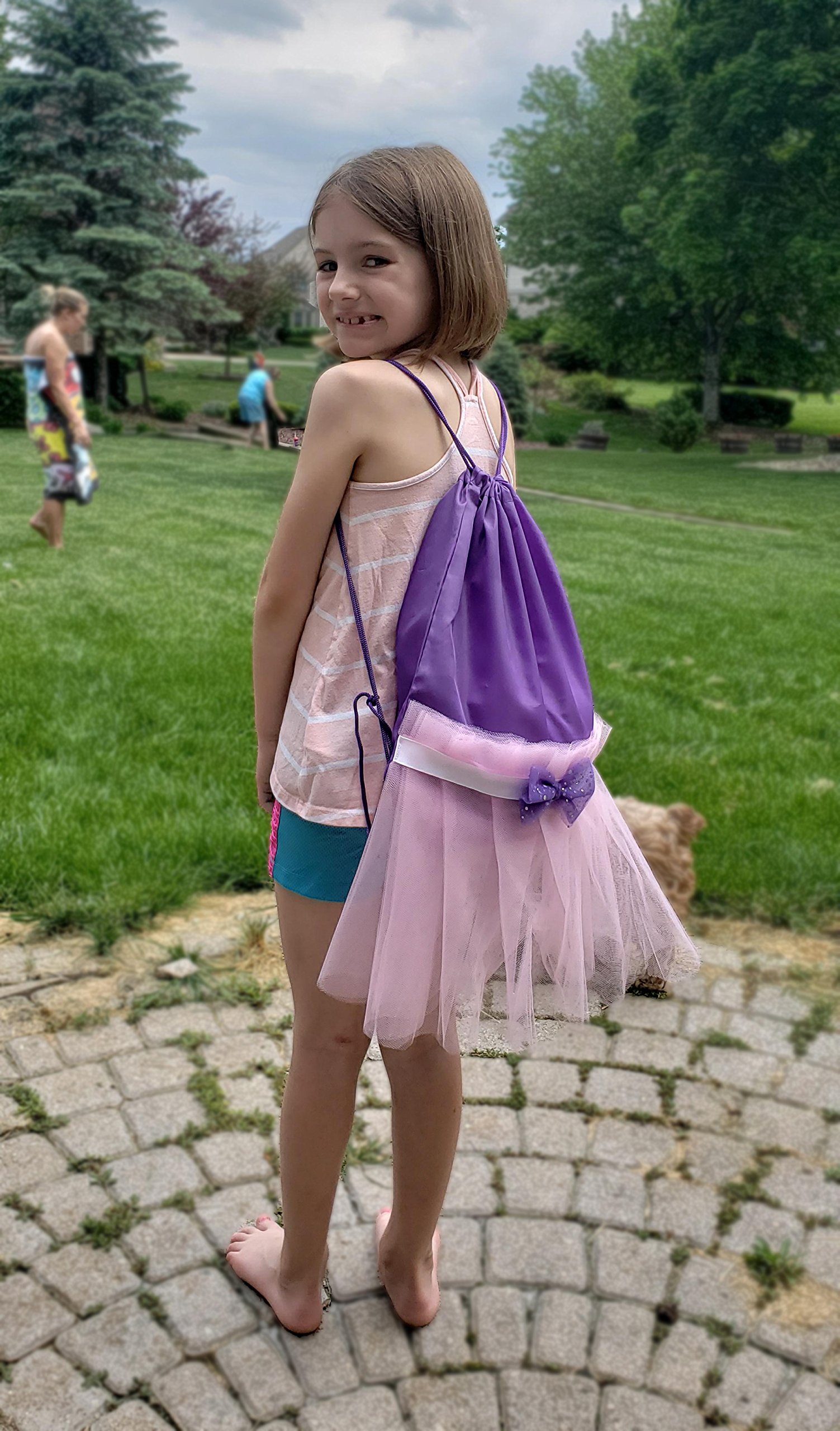 Tutu Dance Cinch Bag, Ballerina Party Favor Backpack, Dance Bags for Girls, Princess Birthday Bags - Black/Purple CA2500TUTU