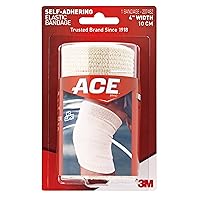 ACE 4 Inch Self-Adhering Elastic Bandage, No Clips, Beige, Great for Leg, Shoulder and More, 1 Count