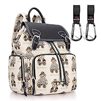 pipi bear Diaper Bag Backpack with Stroller Straps, Stylish Jacquard Travel Diaper Back Pack for Mom and Dad, Multi-function Baby Changing Bag, Maternity Nappy Bag for Boys and Girls, Cream