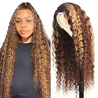 360 Highlight Loose Deep Wave Lace Front Wigs Human Hair Pre Plucked with Baby Hair Honey Blonde Ombre Deep Curly Lace Front Human Hair Wigs For Women (20inch, 360 ombre deep wigs)