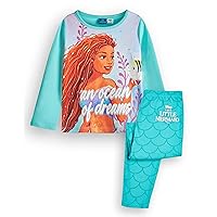 Disney The Little Mermaid Girls Pyjama Set | Kids Princess Long Sleeve Long Leg Graphic PJs in Blue | Film Merchandise Gift
