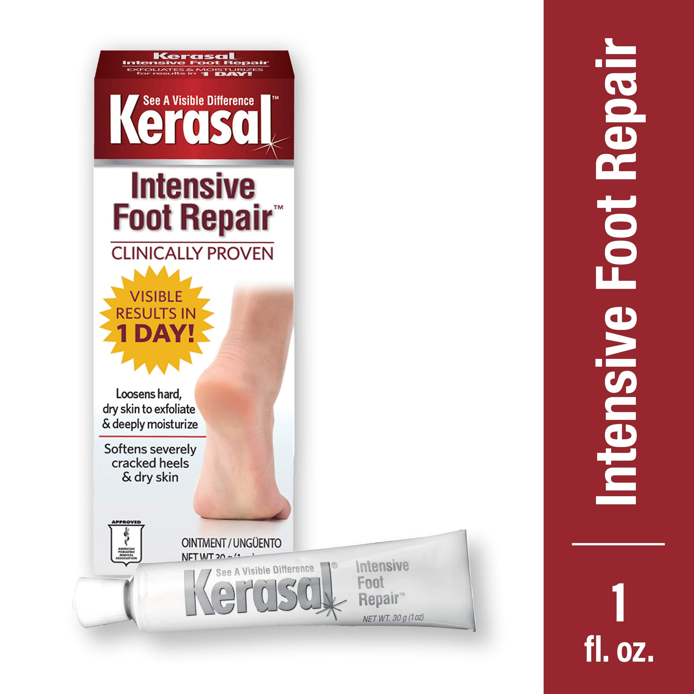 Kerasal Intensive Foot Repair Skin Healing Ointment for Cracked Heels and Dry Feet 1 oz , 2 Count, (Pack of 2)