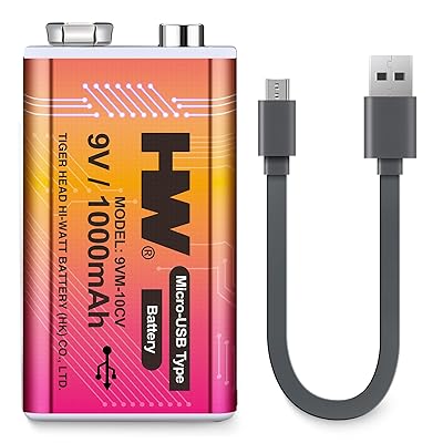 HW 9V Li-ion Rechargeable Battery, 9 Volt/1000mAh(9000mWh) Long Lasting  Rechargeable Batteries with Micro-USB, 1000 Cycles Charge, 1.5 Hrs Fast