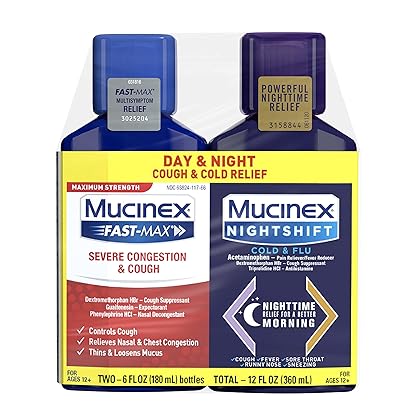 Mucinex Fast-Max & NightShift Combo Pack - Max Strength Cough & Cold Medicines For Mucus Relief, Chest Congestion, Nasal Congestion, Sinus Congestion, Sinus Pressure, Cough Symptom Relief (2x 6 FL OZ)