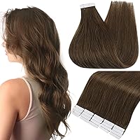 Fshine Tape in Hair Extensions Human Hair 10 Inch Invisible Tape in Extensions Human Hair Natural Color 4 Medium Brown 30Gram 20Pieces Seamless Hair Extensions Tape in Real Human Hair Extensions