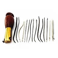 1set 16pcs Professional Leather Craft Shoemaker Cobbler Sewing Stitching Hook Awl Needle Tool Kit + Handle