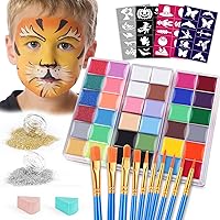 Miserwe Face Paint Kit-18 Colors,40 Stencils,1 Silver Sticker,2 Glitter  Powder,4 Brushes, 4 Sponge Kit Professional Safe