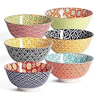 Ceramic Cereal Bowls, 23 Oz Colorful Soup Bowls, Deep Porcelain Bowl Set for Salad, Dessert, Pasta, Ice Cream,Set of 6