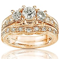 Kobelli Vintage Style Diamond Wedding Set 1 carat (ctw) in 14K Gold