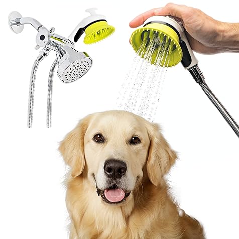 Wondurdog Indoor and Outdoor Dog Wash Kit for Shower and Garden Hose with Splash Shield and Rubber Scrubbing Attachment. Fast and Easy Dog Bathing and Cleaning. Pet Grooming for Long and Short Hair