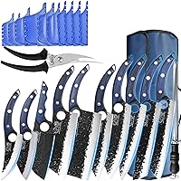 XYJ Professional Kitchen Knife Set with High-Carbon Steel Forged Blades, Chef's Knife, Cleaver, Carving Knife, Nakiri, Full Tang Design, Includes Carrying Bag & Poultry Scissors