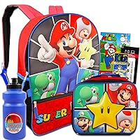 Super Mario Backpack and Lunch Box Set for Kids - Bundle with Mario Backpack, Mario Lunch Bag, Stickers, Water Bottle, More | Mario Backpack for Boys 4-6